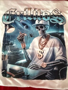 White Graphic Skeleton Crew Neck T-Shirt Mens Sz S